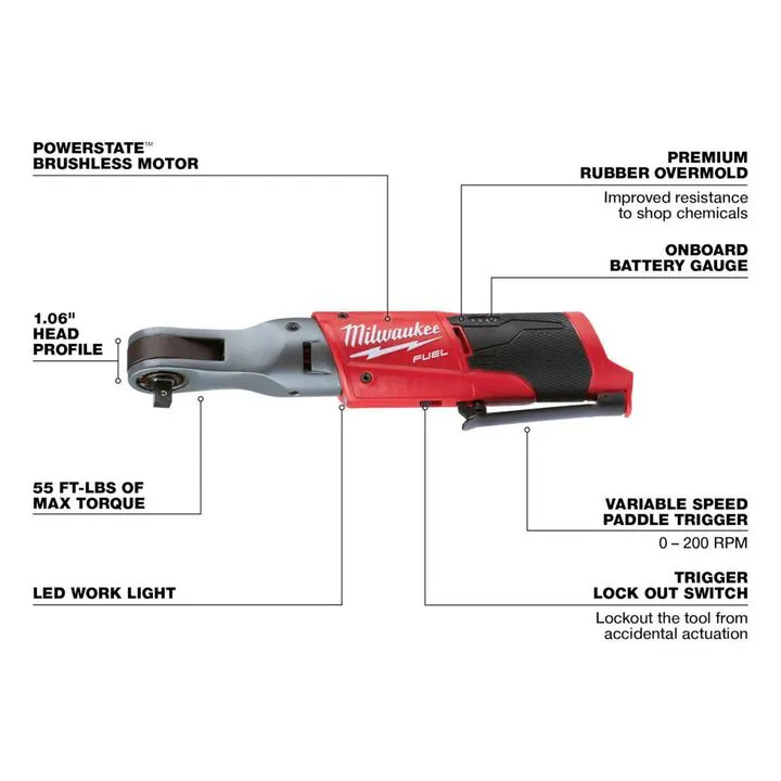 Milwaukee M12 FUEL Cordless Ratchet (Bare Tool) - Precision Power for Automotive Professionals 2