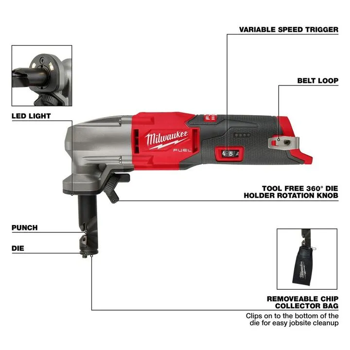 Milwaukee M12 Nibbler 16 Gauge (Bare Tool) with Die, Die Holder Extension & Punch Bundle 2