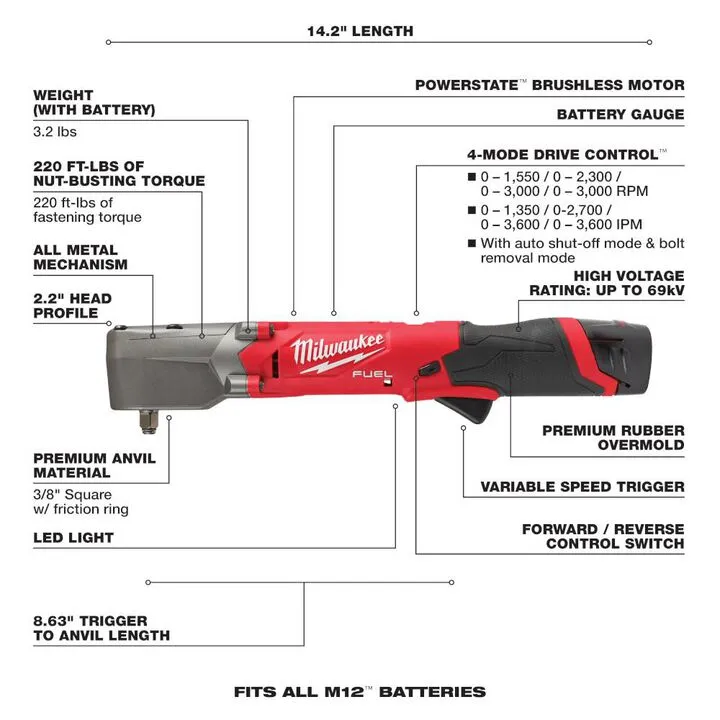 Milwaukee M12 FUEL 3/8 Inch Right Angle Impact Wrench Kit with Protective Boot 5
