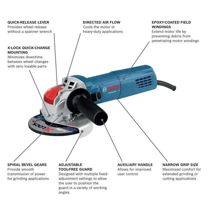 Bosch 4-1/2 In X-LOCK Ergonomic Angle Grinder with Advanced Vibration Control 2