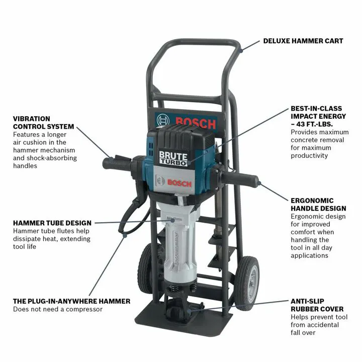 Bosch Brute Turbo Breaker Hammer with Deluxe Cart - Professional Grade Demolition Solution 1