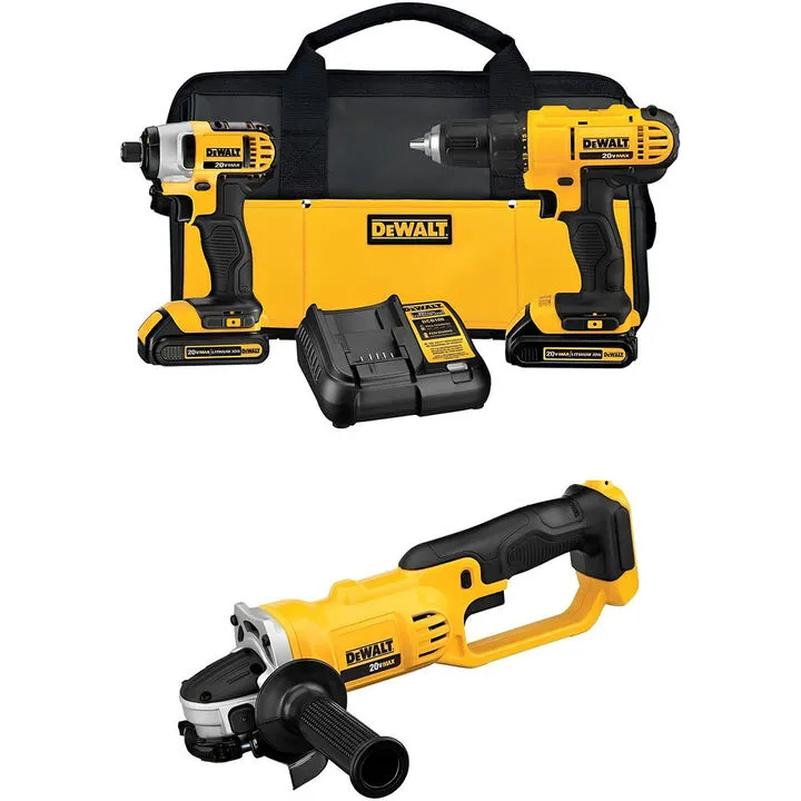 DEWALT 20V MAX Cordless Drill/Impact Driver & Grinder Power Tool Combo Kit