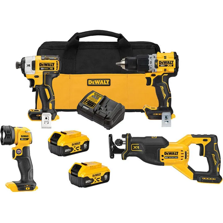 DEWALT 20V MAX XR Brushless Cordless 4-Tool Combo Kit with 5.0Ah Batteries