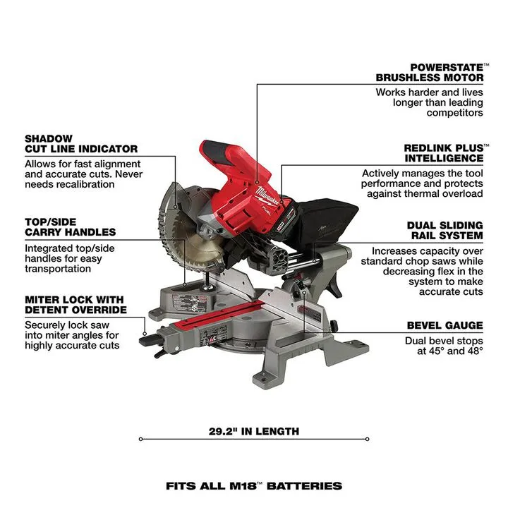 Milwaukee M18 FUEL 7-1/4 Inch Dual Bevel Sliding Compound Miter Saw & Folding Stand Kit 4
