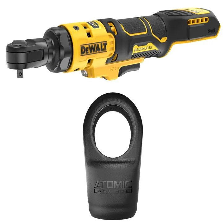DEWALT ATOMIC 20V MAX Brushless 1/4 Inch Ratchet (Bare Tool) & Protective Boot Bundle