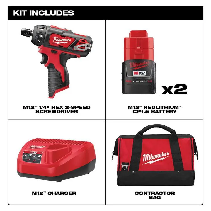 Milwaukee M12 1/4 in. Hex 2-Speed Screwdriver Kit - Compact Precision Performance 1