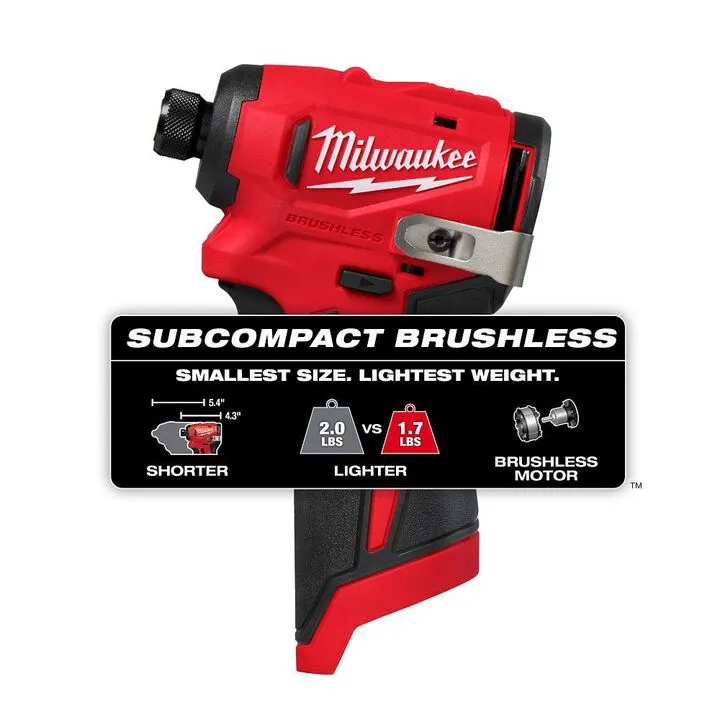 Milwaukee M12 Subcompact Brushless 1/4 Inch Hex Impact Driver (Bare Tool) 1