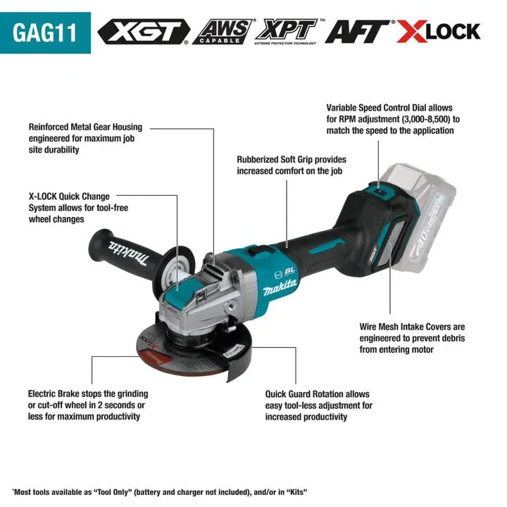 Makita 40V max XGT 5in Angle Grinder Kit with Electric Brake - Professional Performance & Safety 1