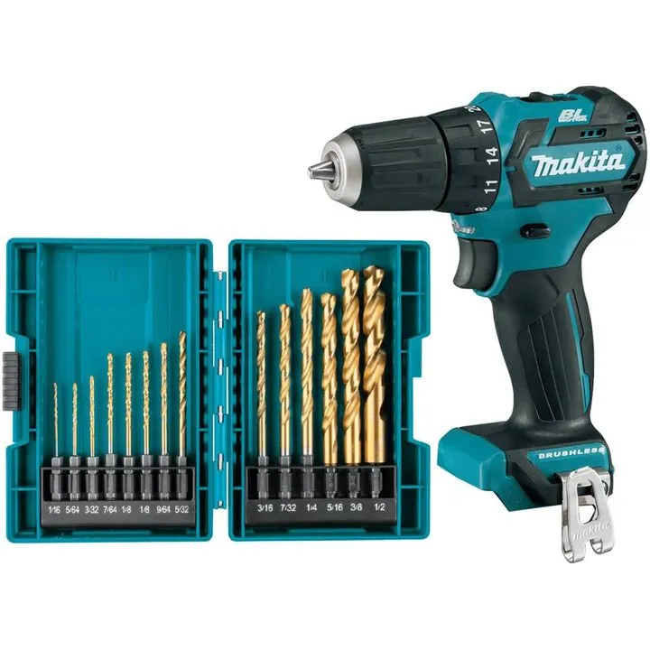 Makita 18V LXT 1/2-Inch Cordless Driver-Drill & Impact GOLD 14-Piece Titanium Drill Bit Set