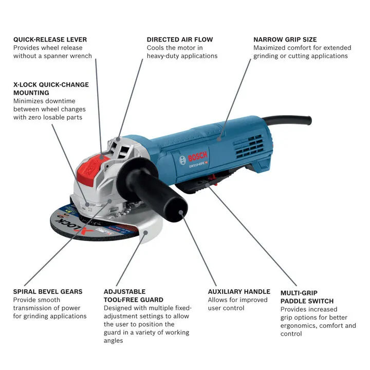 Bosch 4-1/2 Inch X-LOCK Ergonomic Angle Grinder with Paddle Switch - Professional Reconditioned Edition 1