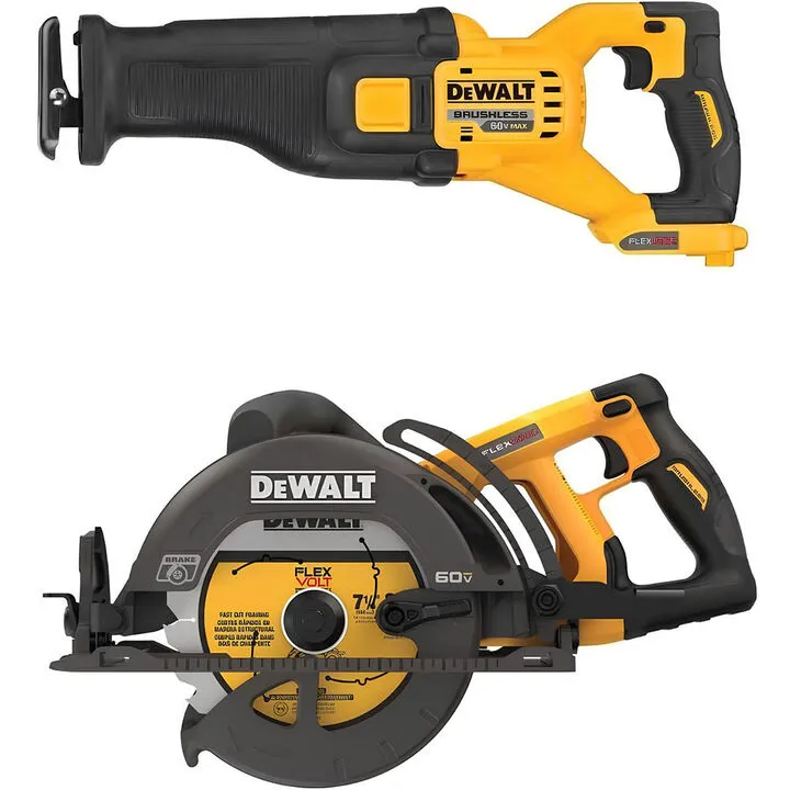 DEWALT 60V MAX 7-1/4 Inch Cordless Circular Saw & Reciprocating Saw Professional Bundle