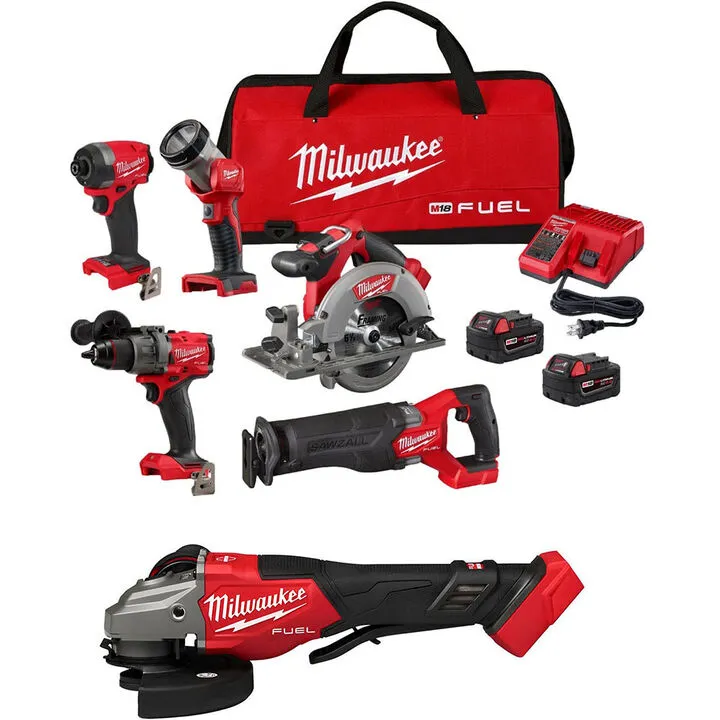 Milwaukee M18 FUEL 5-Tool Combo Kit with 4-1/2-6 Inch Braking Grinder