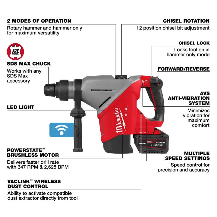 Milwaukee M18 FUEL 1-3/4 Inch SDS MAX Rotary Hammer with ONE-KEY Kit 2