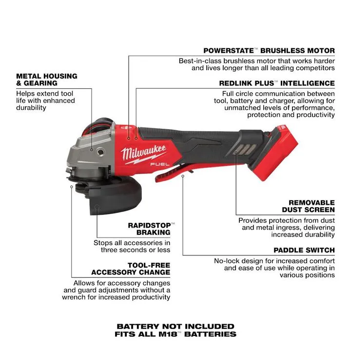 Milwaukee M18 FUEL 4-1/2 Inch / 5 Inch Variable Speed Braking Grinder (Bare Tool - Reconditioned) 2