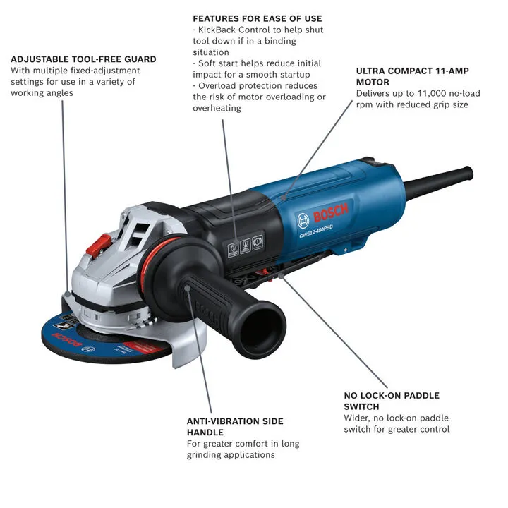 Bosch 4-1/2 Inch Angle Grinder with No Lock-On Paddle Switch (Professional Reconditioned) 3