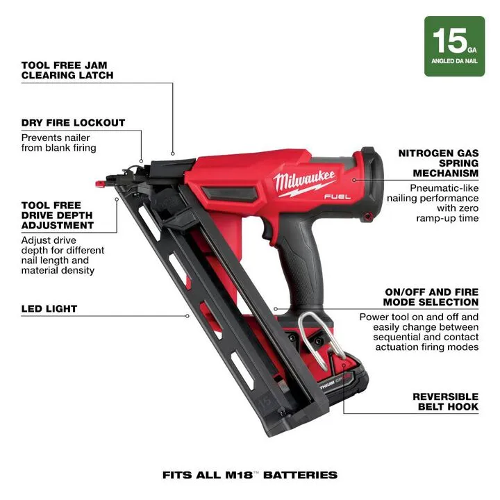 Milwaukee M18 FUEL 15 Gauge Finish Nailer Kit - Precision Cordless Performance 3