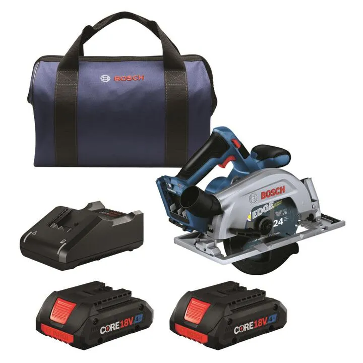 Bosch 18V Blade Right 6-1/2in Circular Saw Kit with 2 CORE18V 4.0 Ah Compact Batteries