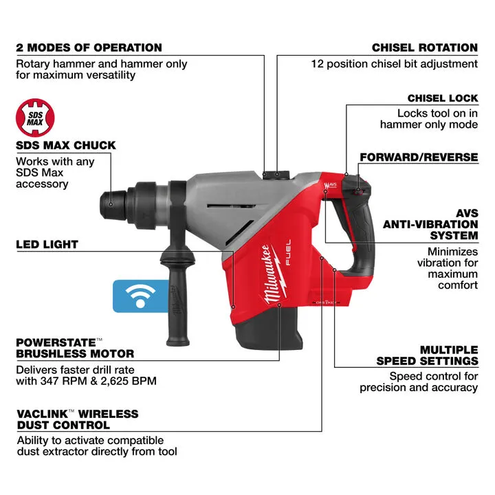 Milwaukee M18 FUEL 1-3/4 Inch SDS MAX Rotary Hammer with ONE-KEY (Bare Tool) 1
