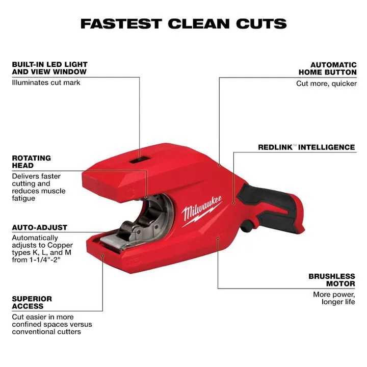 Milwaukee M12 Brushless 1-1/4 Inch to 2 Inch Copper Tubing Cutter (Bare Tool) 1