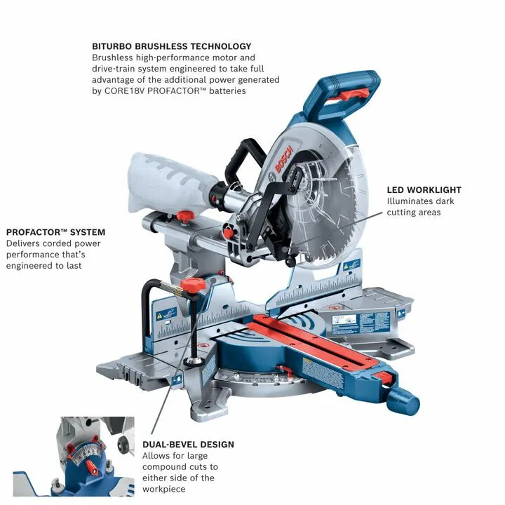 Bosch PROFACTOR 18V Surgeon 10in Dual Bevel Slide Miter Saw Kit - High-Performance Cordless Precision 1
