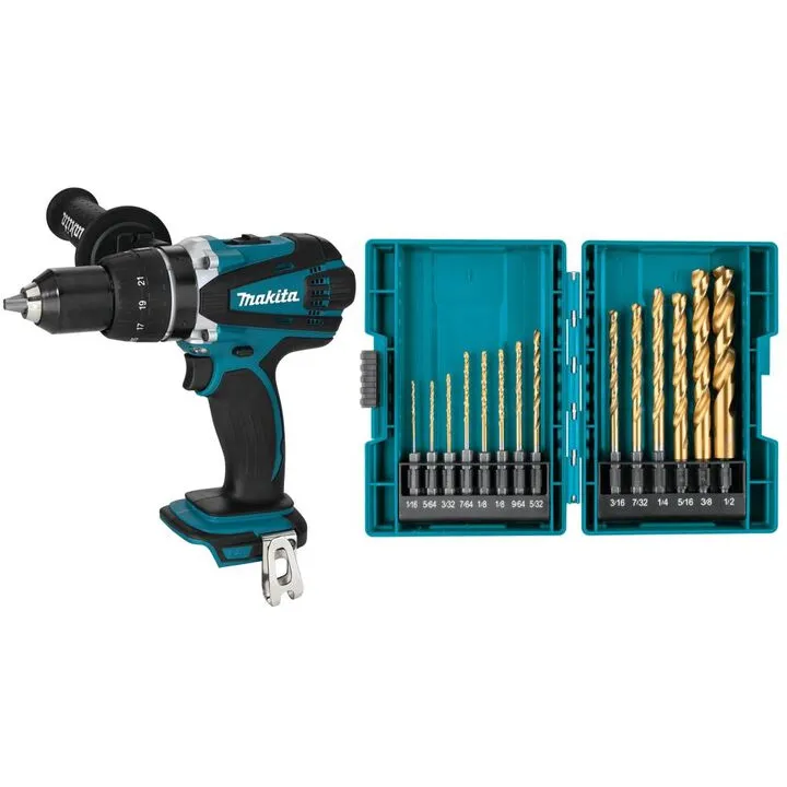 Makita 18V LXT 1/2-Inch Cordless Driver Drill & Impact GOLD 14-Pc. Titanium Drill Bit Set