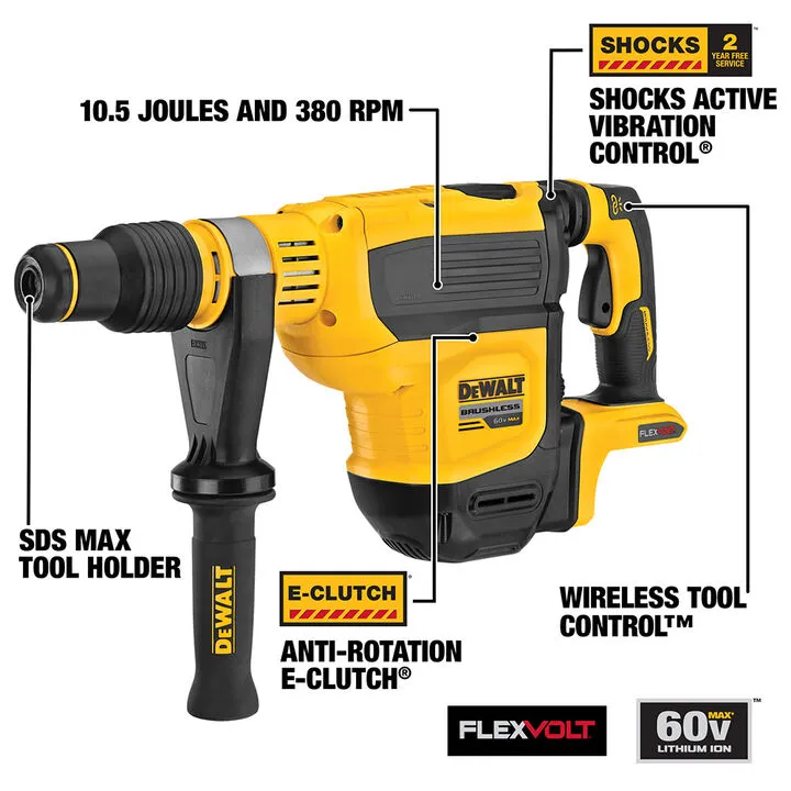 DEWALT 60V MAX 1-3/4in SDS MAX Brushless Combination Rotary Hammer (Bare Tool) 2