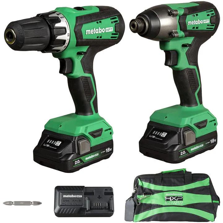 Metabo HPT 18V Brushed Hammer Drill & Impact Driver Combo Kit - Heavy Duty Performance