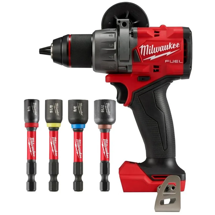 Milwaukee M18 FUEL 1/2 Inch Drill/Driver (Bare Tool) & 4pc SHOCKWAVE Impact Duty Magnetic Nut Driver Bundle