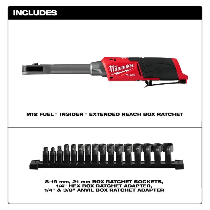 Milwaukee M12 Extended Reach Box Ratchet (Bare Tool) with 1/2 Inch Anvil Adapter Bundle 2