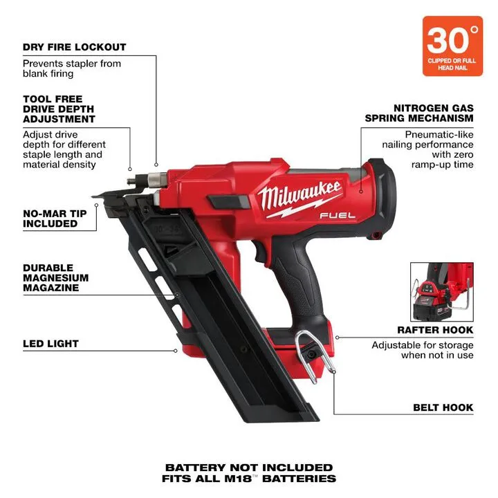 Milwaukee M18 FUEL 30 Degree Framing Nailer (Bare Tool) & Extended Capacity Magazine Bundle 5