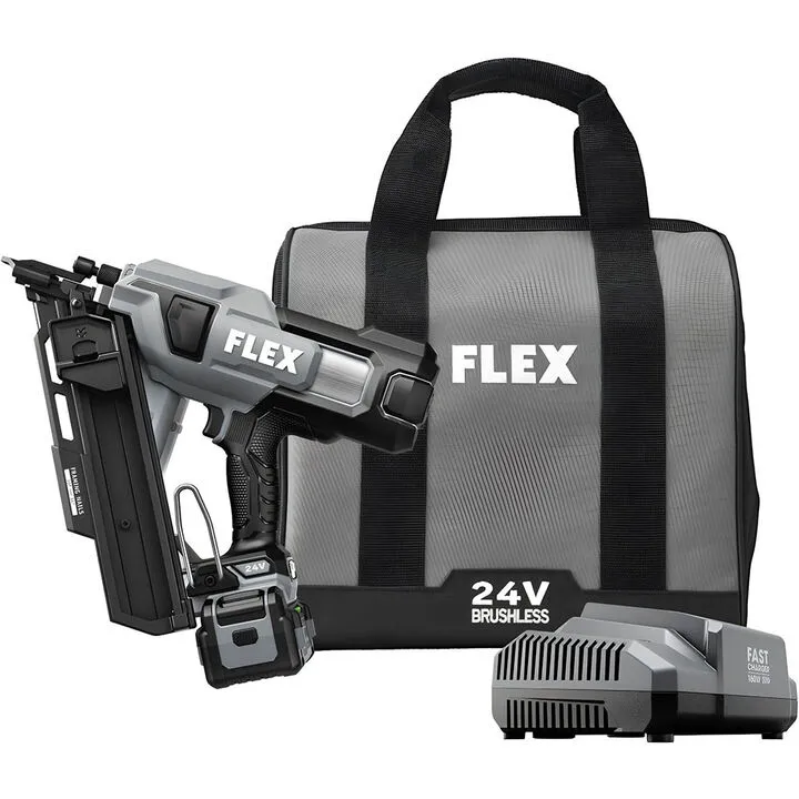 FLEX 24V Brushless 30 Degree Framing Nailer Kit