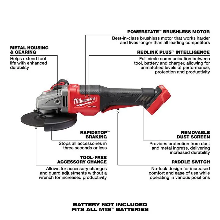 Milwaukee M18 FUEL 4.5-6 inch No-Lock Braking Grinder with Paddle Switch Kit 3