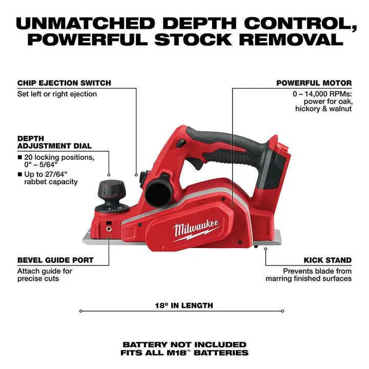 Milwaukee M18 3-1/4 in. Cordless Planer (Bare Tool) 2