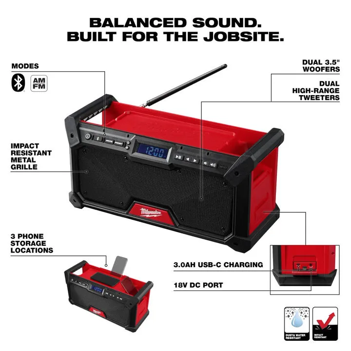 Milwaukee M18 Bluetooth Jobsite Radio & M12 High Speed Ratchet Professional Bundle (Bare Tool) 2