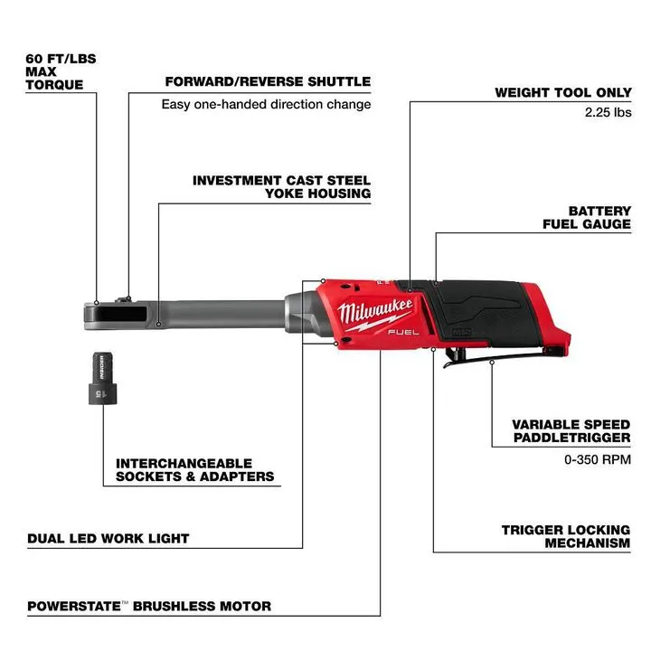 Milwaukee M12 Insider Extended Reach Ratchet (Bare Tool) with 8-Piece SAE Socket Set Bundle 3