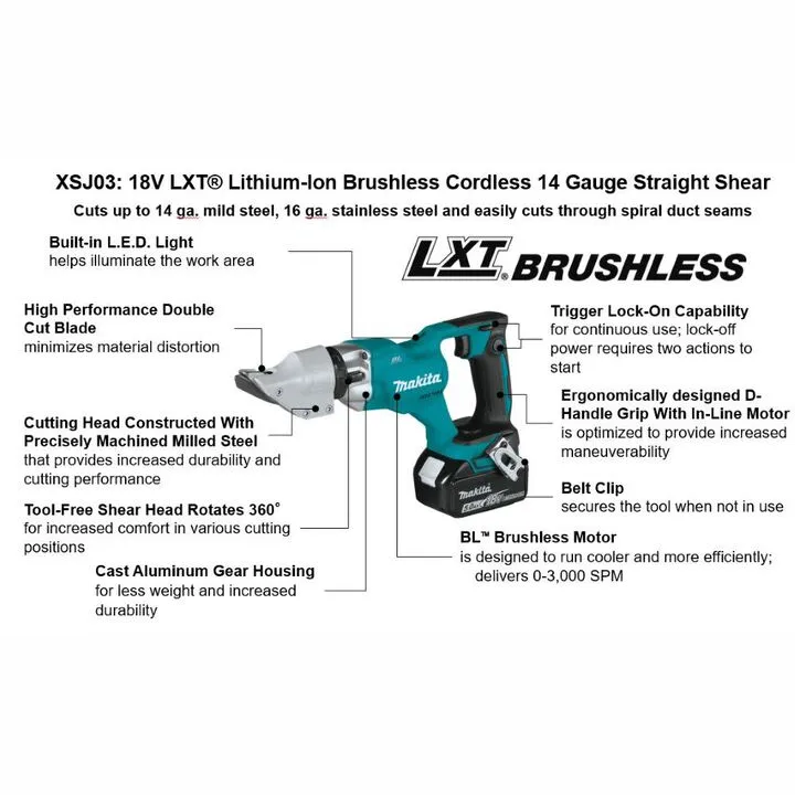 Makita 18V LXT Lithium-Ion Brushless Cordless 14 Gauge Straight Shear (Bare Tool) 1