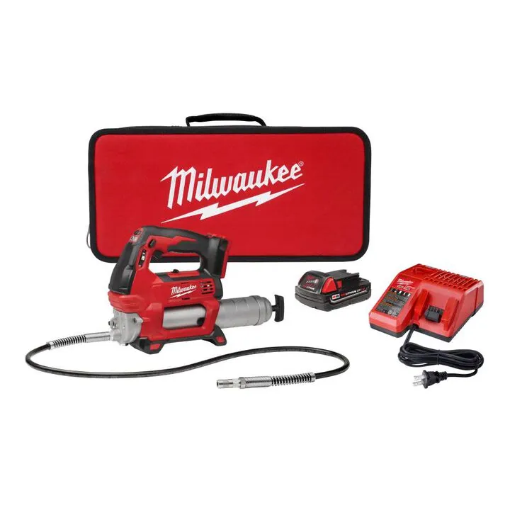 Milwaukee M18 2-Speed Cordless Grease Gun & M18/M12 Jobsite Speaker Professional Bundle 12