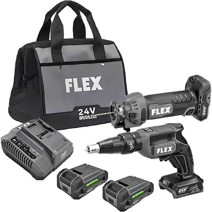 FLEX 24V 2-Tool Combo Kit: High-Performance Drywall Screw Gun & Cut-Out Tool