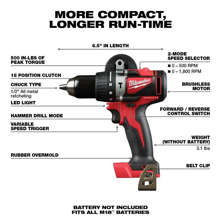 Milwaukee M18 1/2-inch Brushless Hammer Drill (Bare Tool) - Certified Reconditioned 1