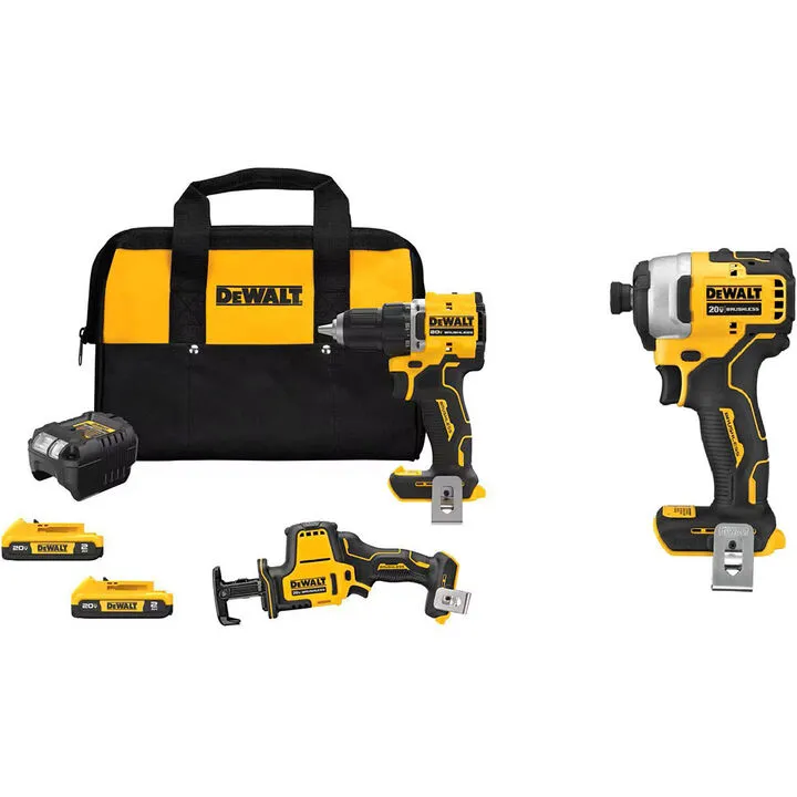 DEWALT 20V MAX Lithium-Ion 3-Tool Cordless Combo Kit - Professional Grade Performance Bundle