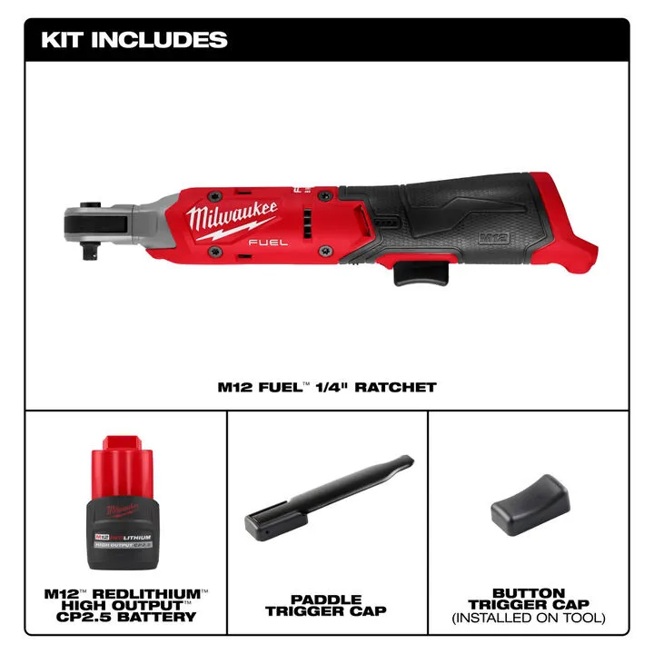Milwaukee M12 FUEL 1/4 Inch Ratchet Kit - Professional Grade Cordless Precision 1