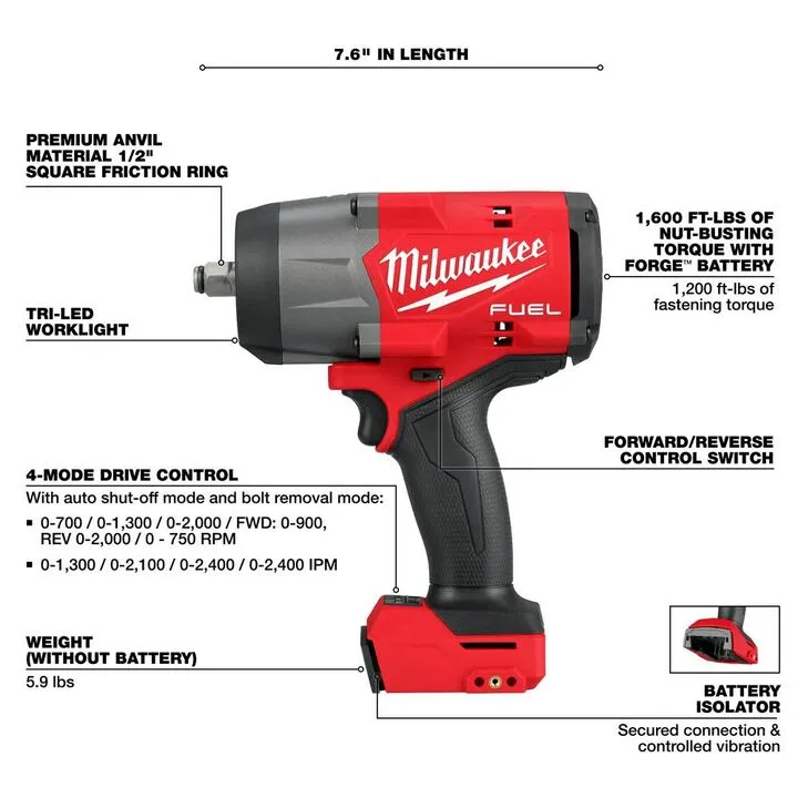 Milwaukee M18 FUEL 1/2 in High Torque Impact Wrench with Friction Ring (Bare Tool) 3