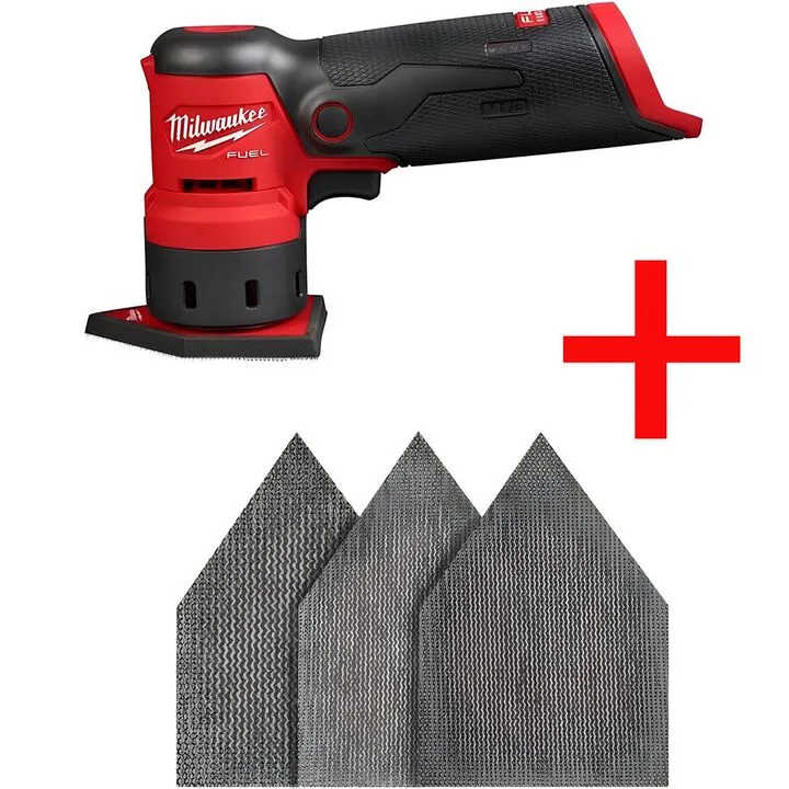 Milwaukee M12 Orbital Sander (Bare Tool) & 36-Piece Premium Mesh Sanding Sheet Bundle