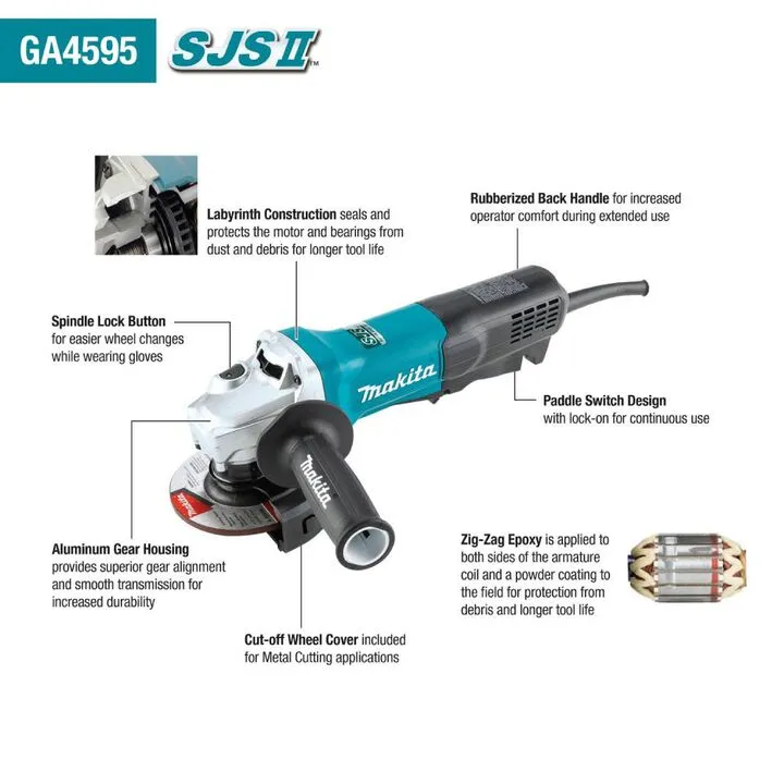 Makita 4-1/2 in SJS II High-Power Angle Grinder with Paddle Switch 1