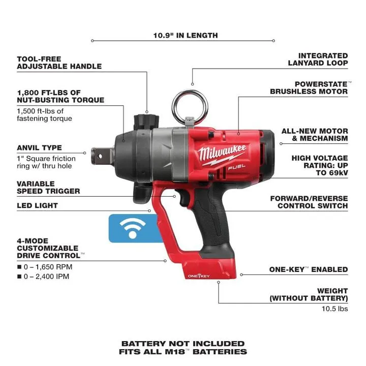 Milwaukee M18 FUEL 1 in. High Torque Impact Wrench with ONE-KEY (Reconditioned - Bare Tool) 2