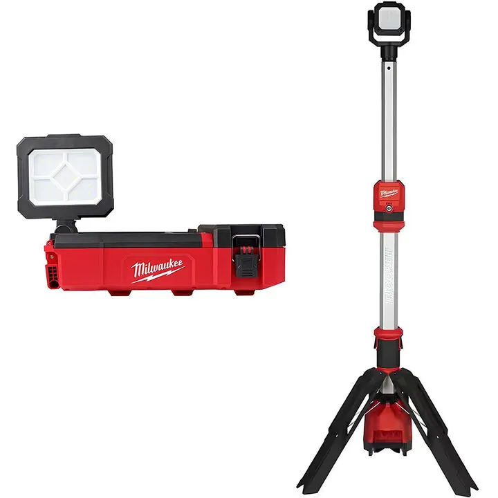 Milwaukee M12 PACKOUT Flood Light with USB & Dual Power Tower Light Bundle