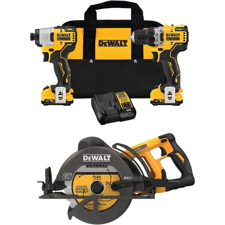 DEWALT 60V MAX 7-1/4 Inch Cordless Saw & 12V MAX Combo Kit - Professional Performance Bundle