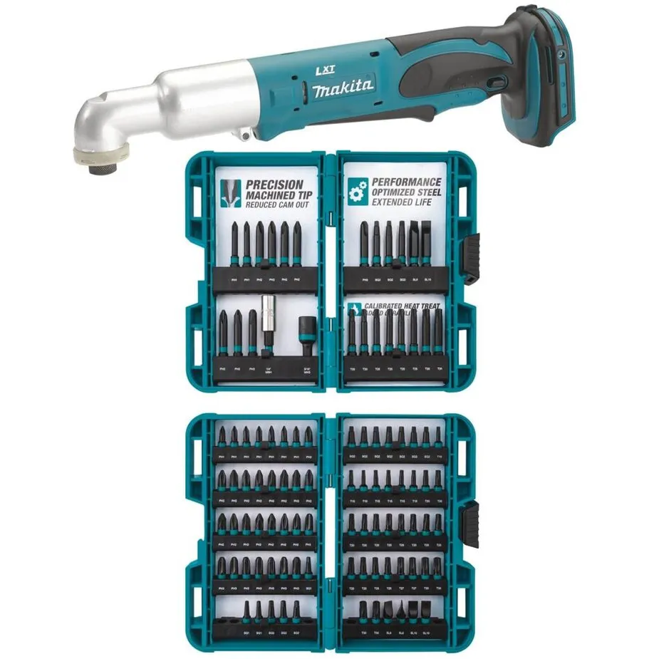 Makita 18V LXT Cordless Angle Impact Driver & ImpactX 100-Piece Professional Bit Set