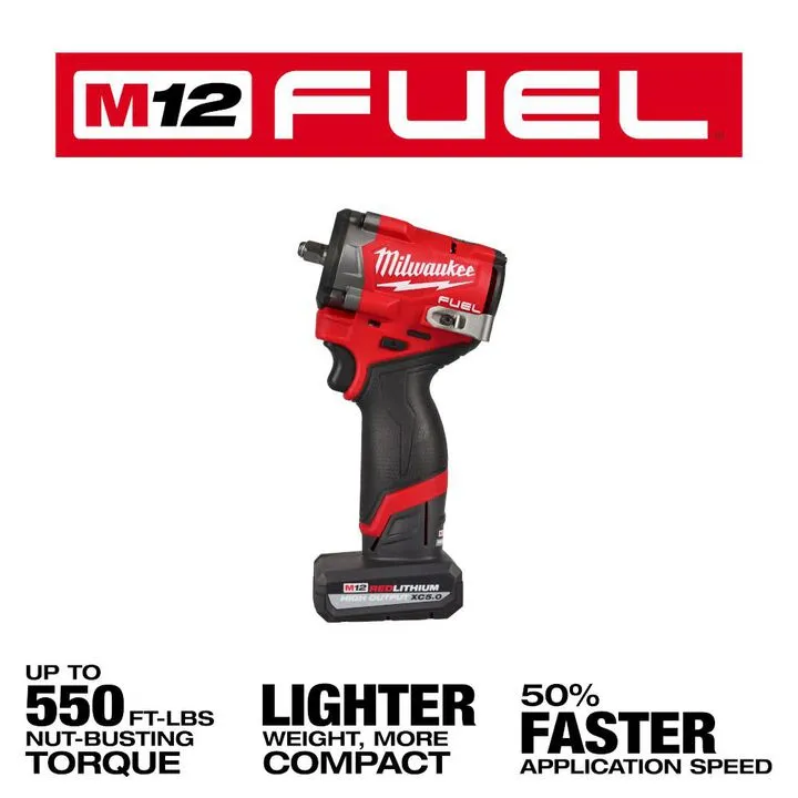 Milwaukee M12 FUEL Stubby 3/8 Inch Impact Wrench Kit - Professional Compact Power 2