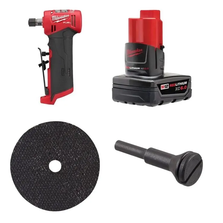 Milwaukee M12 Cordless Die Grinder Kit with XC6.0 Battery and Cut-Off Accessories